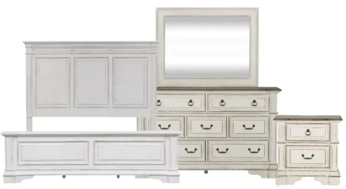 Liberty Furniture Abbey Park 4-Piece Antique White King Bed Set