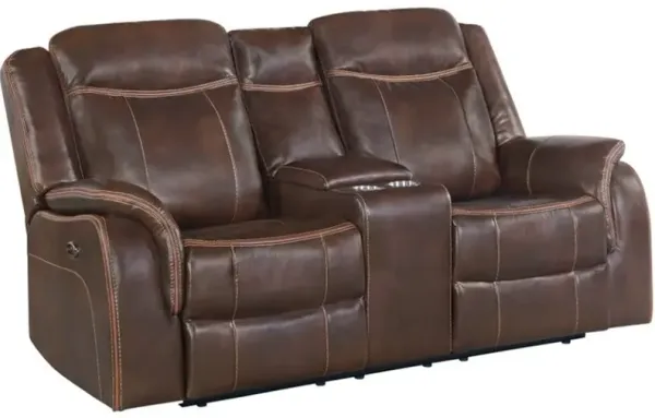 Elements International Carrera Brown Gliding Reclining Loveseat with Console
