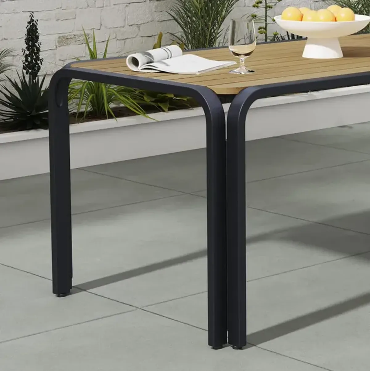homestylesÂ® Finn 7-Piece Black/Brown Metal/Wood Outdoor Dining Set