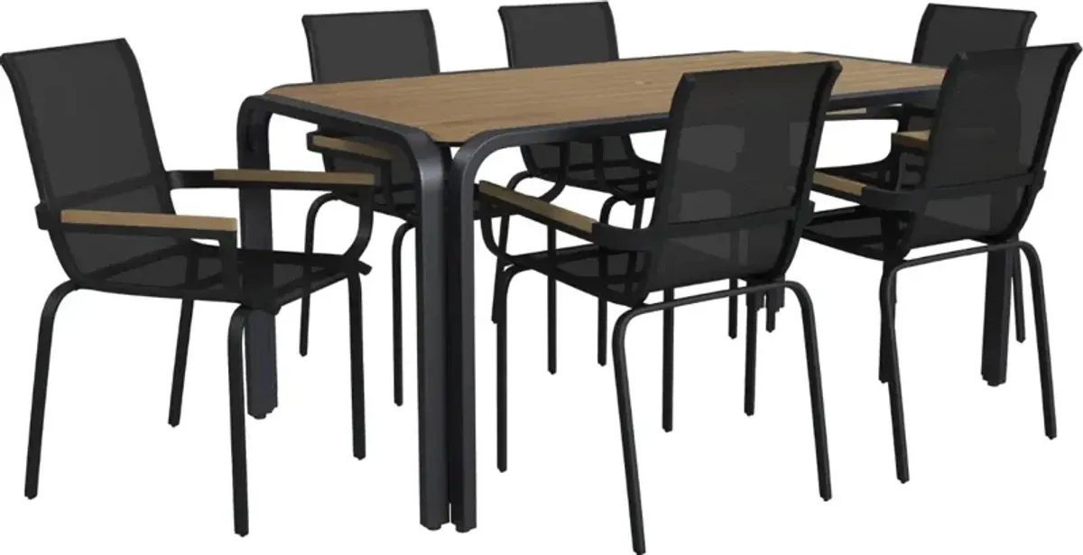 homestylesÂ® Finn 7-Piece Black/Brown Metal/Wood Outdoor Dining Set