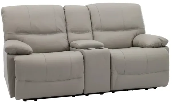 Man Wah Light Grey Leather Power Zero Gravity Reclining Console Loveseat