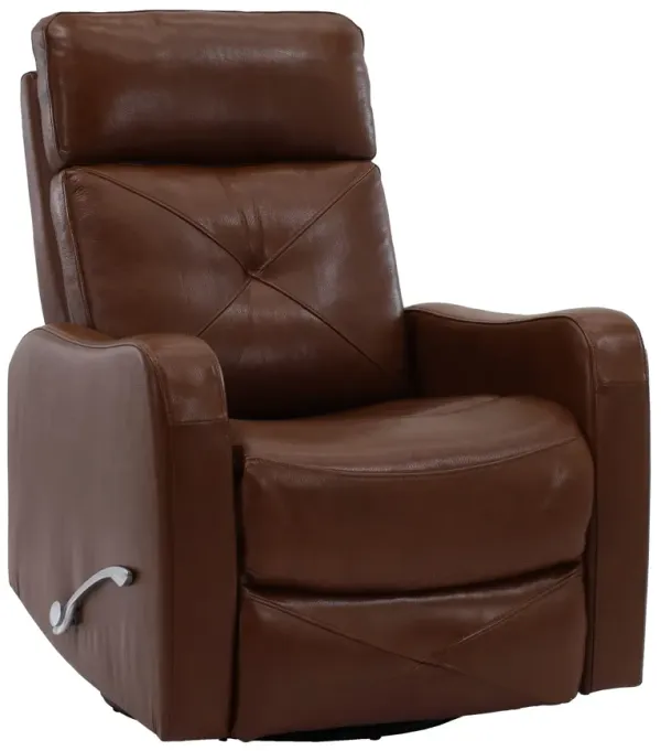 Man Wah Leather Caramel Swivel Glider Recliner