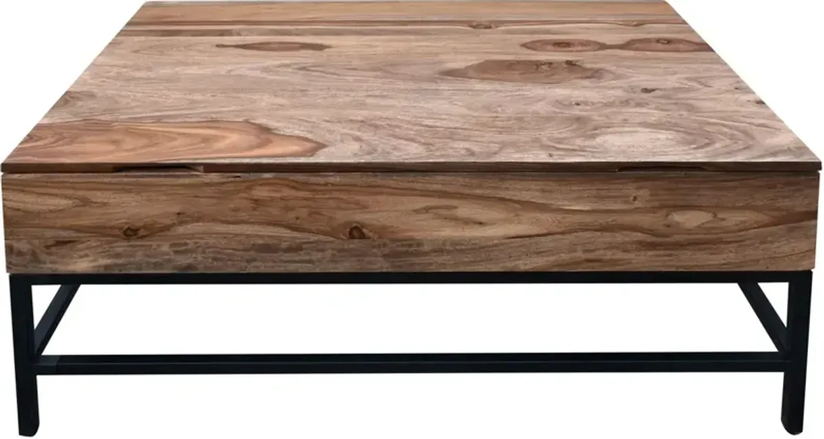 Coast2Coast Home Springdale II Mercer Brownstone Nut Brown Lift Top Coffee Table with Black Metal Legs