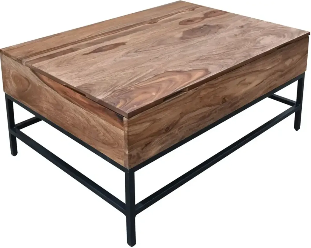 Coast2Coast Home Springdale II Mercer Brownstone Nut Brown Lift Top Coffee Table with Black Metal Legs
