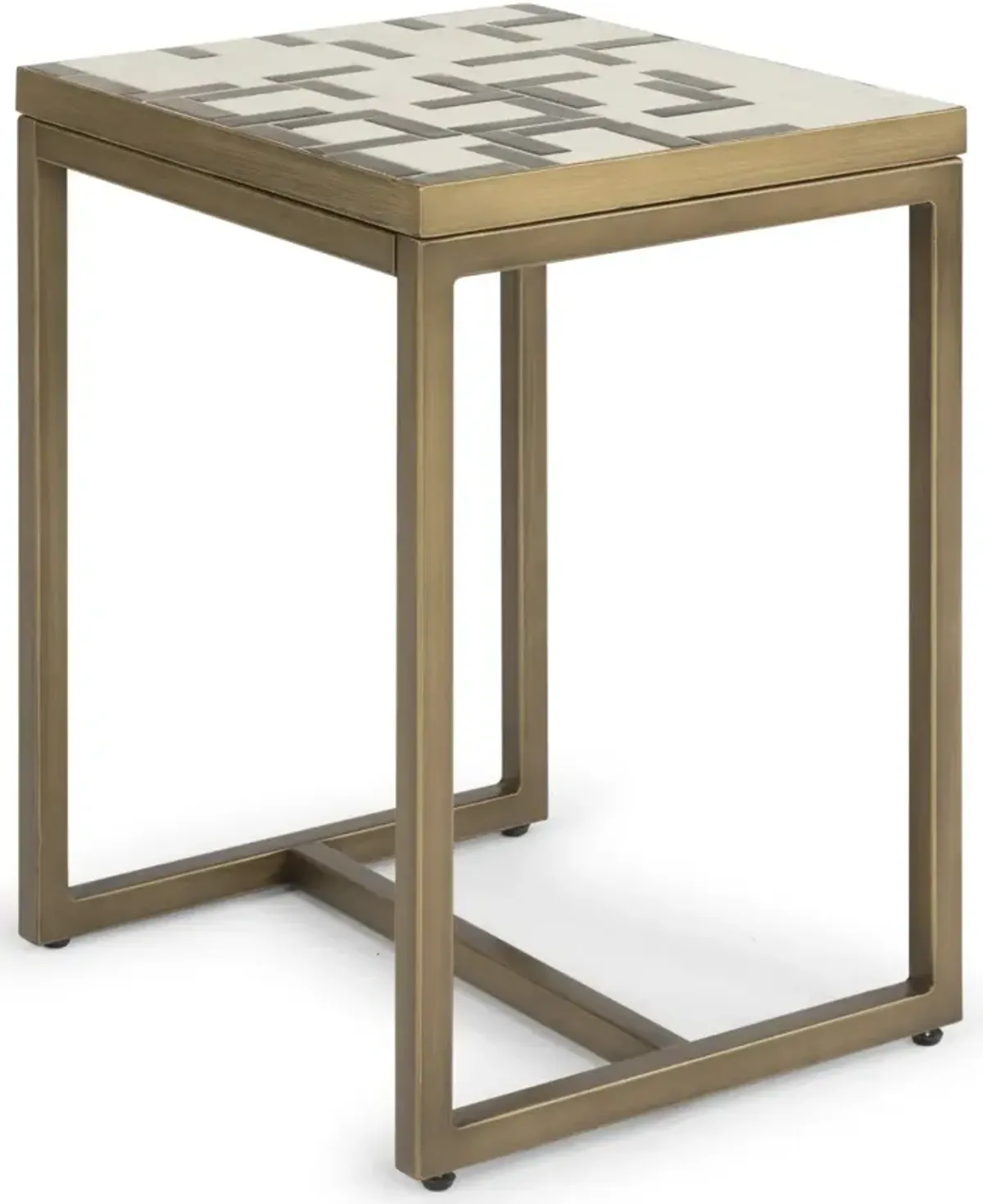 homestylesÂ® Geometric II Bronze End Table with Cream Mosaic Tile Top