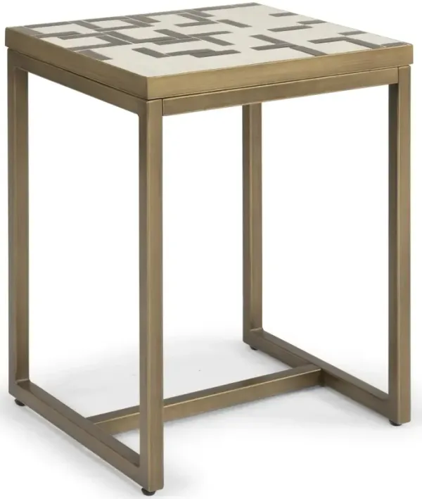 homestylesÂ® Geometric II Bronze End Table with Cream Mosaic Tile Top