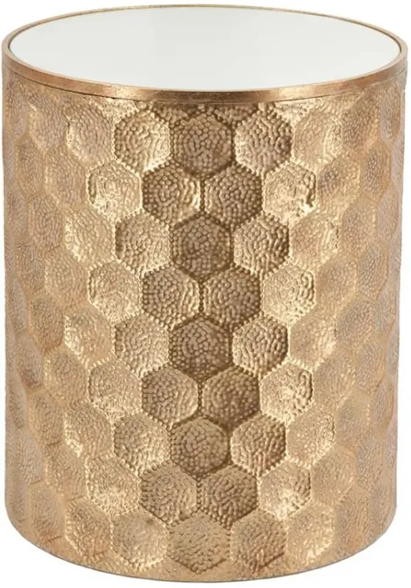 A & B Home Mirror Top Drum Table with Imelda Bronze Honeycomb Pattern Metal