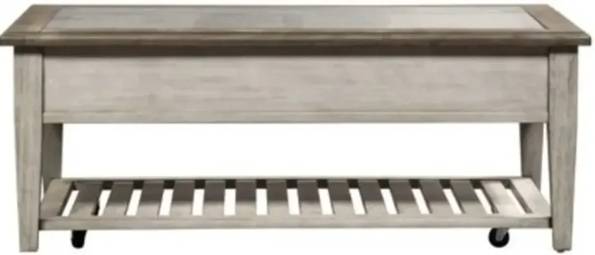 Liberty Furniture Heartland Glass Top Tile Cocktail Table with Antique White Base