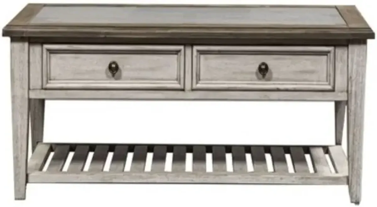 Liberty Furniture Heartland Glass Top Tile Cocktail Table with Antique White Base