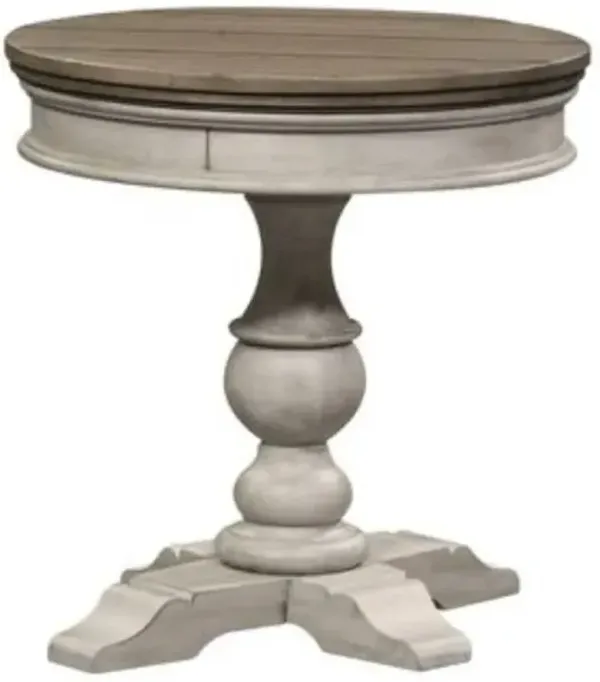 Liberty Furniture Heartland Antique White/Tobacco Pedestal Chairside Table