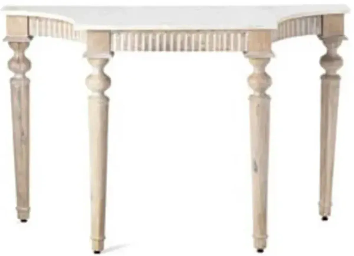 A & B Home Adela White Marble Top Console Table with Brown Mango Legs