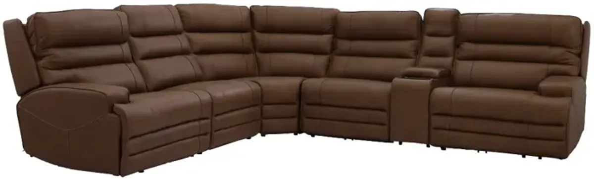 CHEERS Porto Walnut Leather 6 Piece Power Reclining Sectional