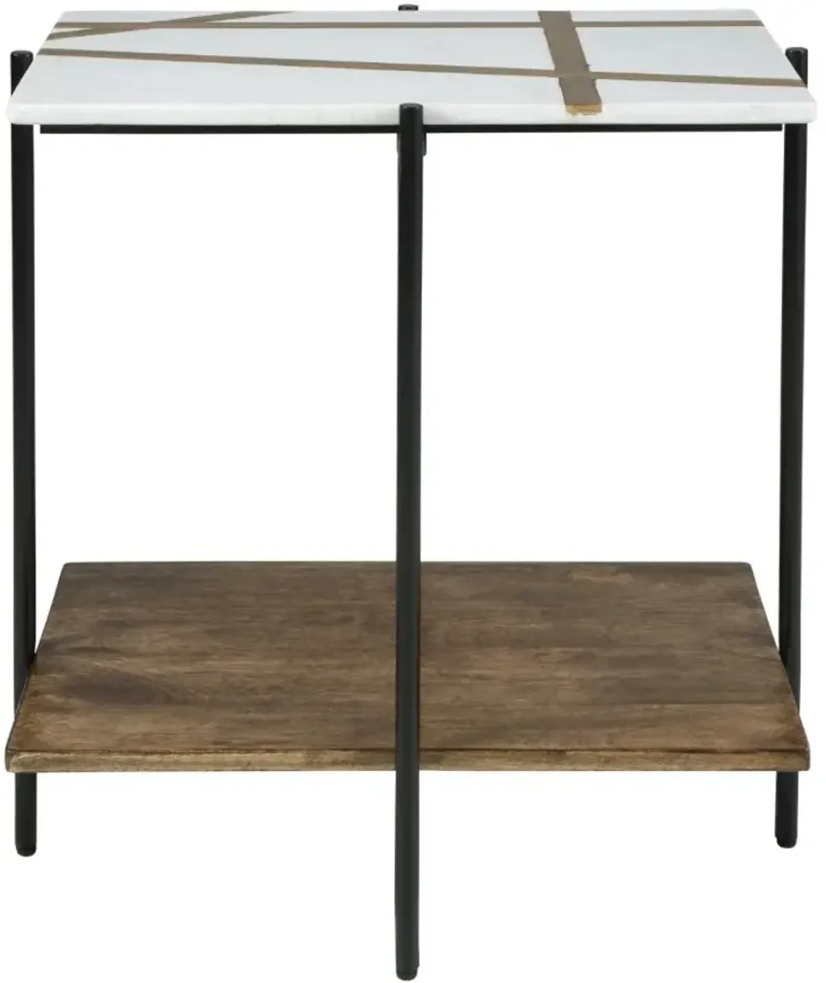 Signature Design by AshleyÂ® Braxmore White Marble Top Accent Table with Light Brown Shelve and Black Stand 
