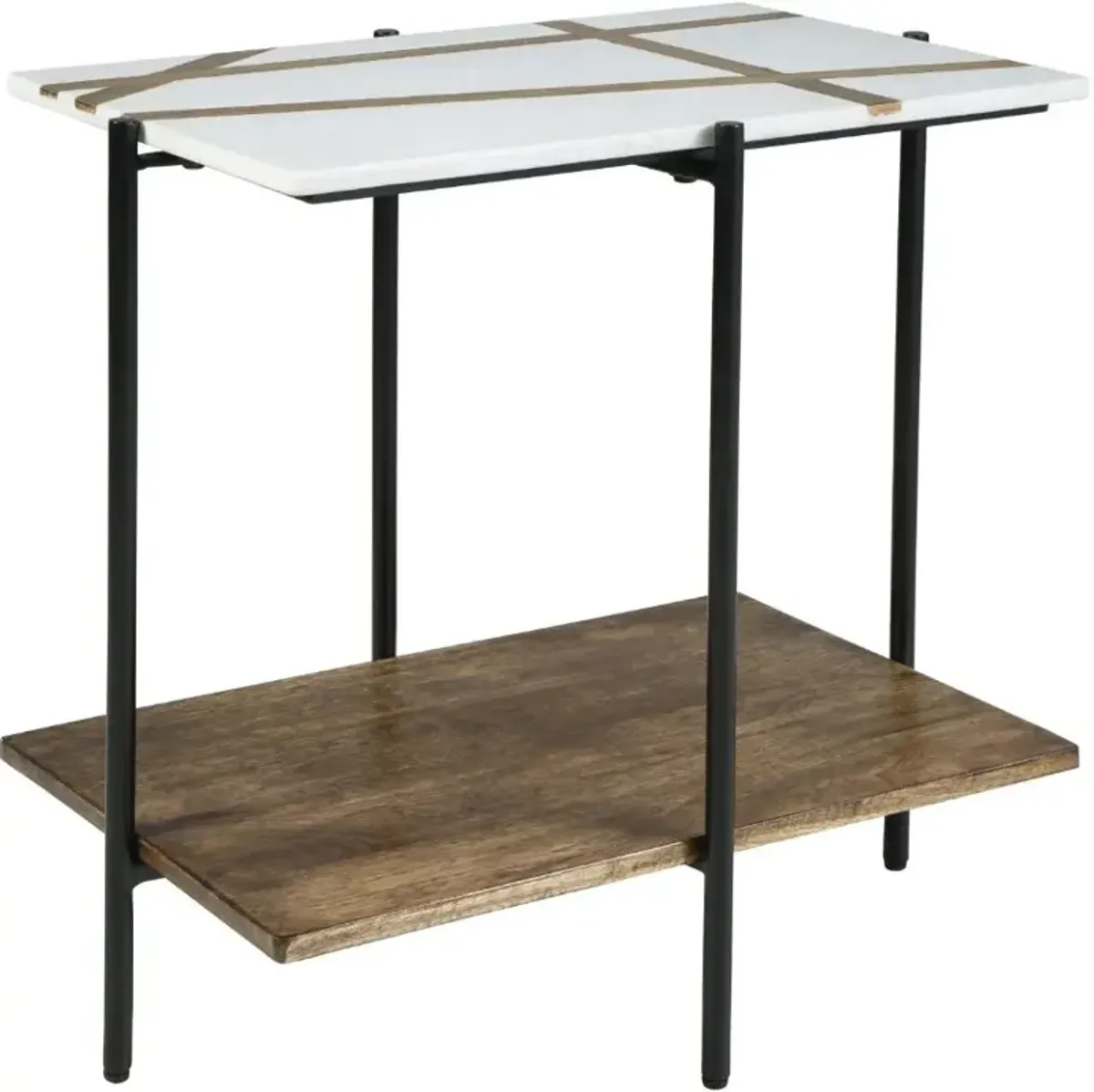 Signature Design by AshleyÂ® Braxmore White Marble Top Accent Table with Light Brown Shelve and Black Stand 