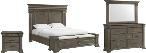 Elements International Kings Court 4-Piece Grey King Storage Panel Bedroom Set