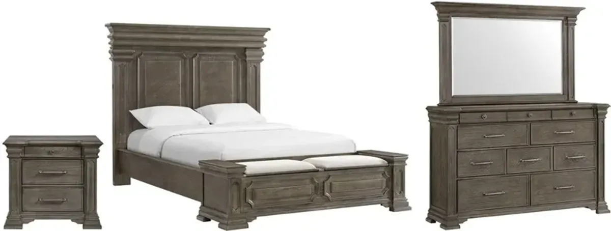 Elements International Kings Court 4-Piece Grey Queen Storage Panel Bedroom Set