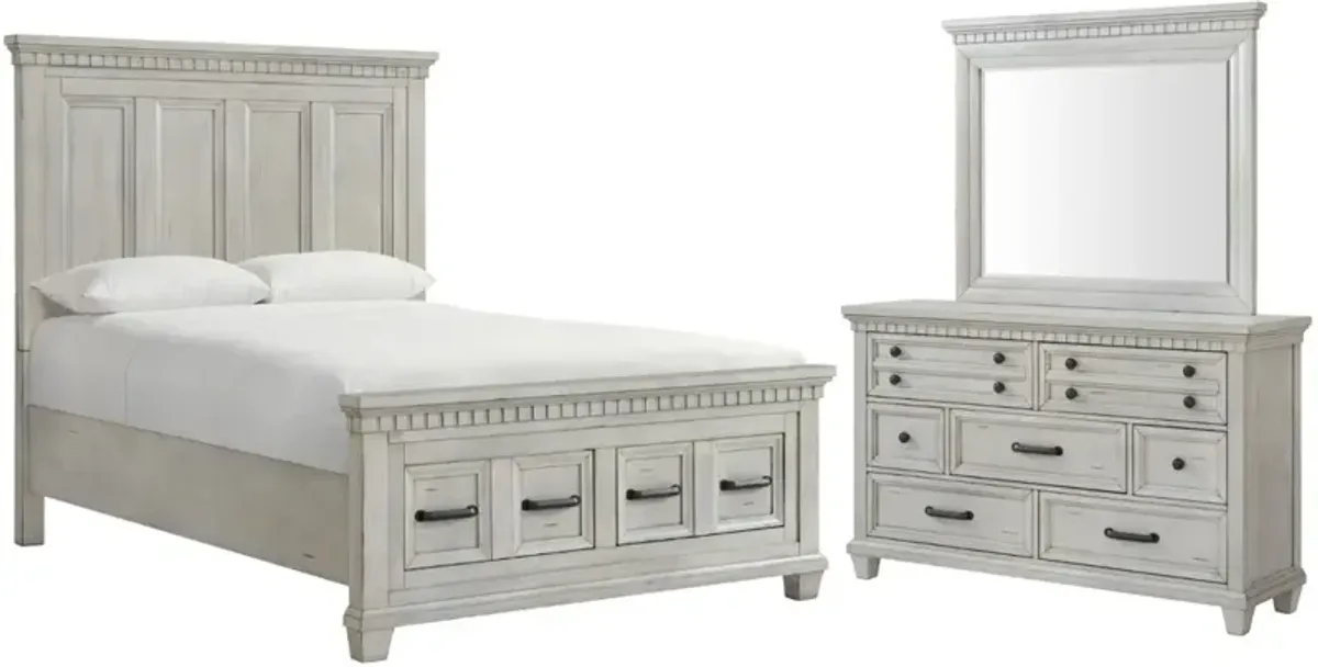 Elements International McCoy 3-Piece Antique White Queen Storage Bedroom Set