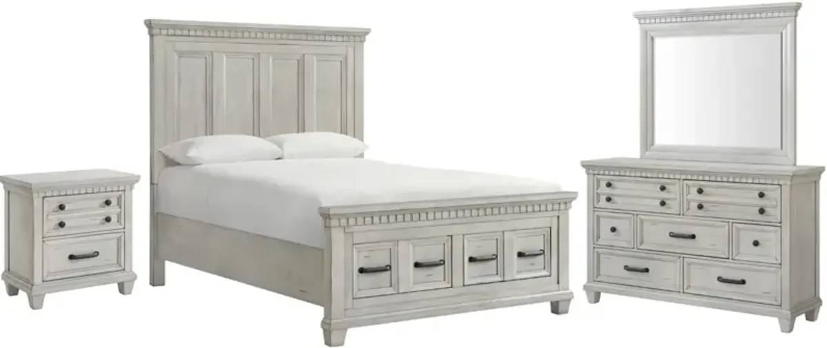 Elements International McCoy 4-Piece Antique White Queen Storage Bedroom Set