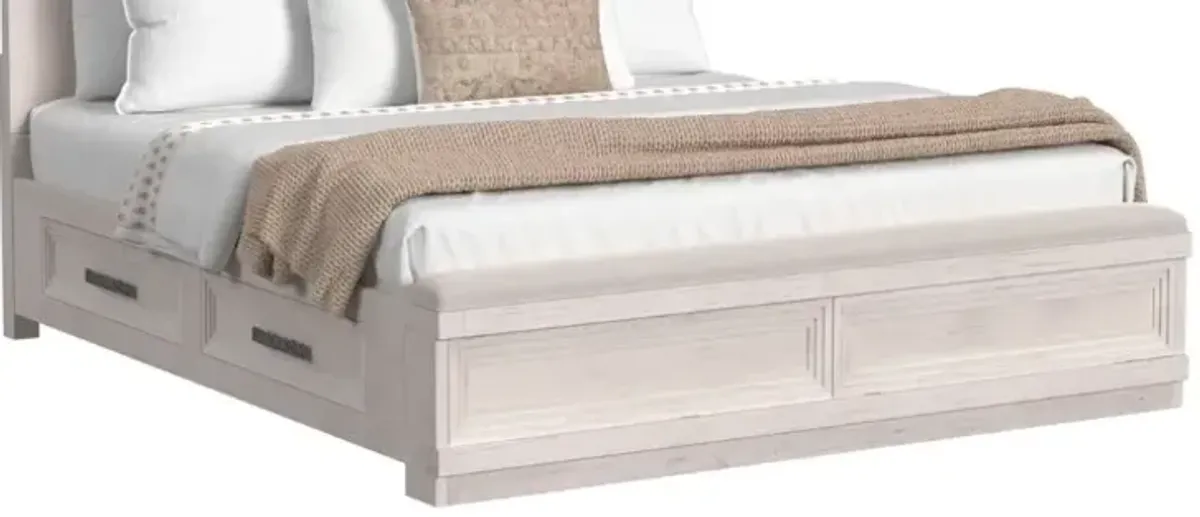 Elements International Avalanche Antique White King Panel Storage Bed
