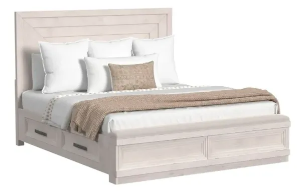 Elements International Avalanche Antique White King Panel Storage Bed