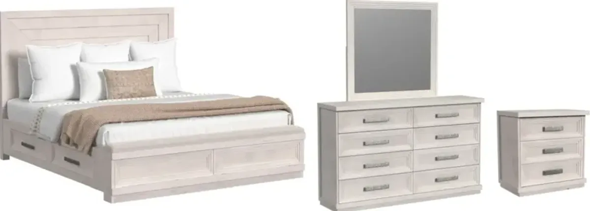Elements International Avalanche 4-Piece Antique White King Storage Bedroom Set