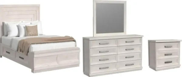 Elements International Avalanche 4-Piece Antique White Queen Storage Bedroom Set