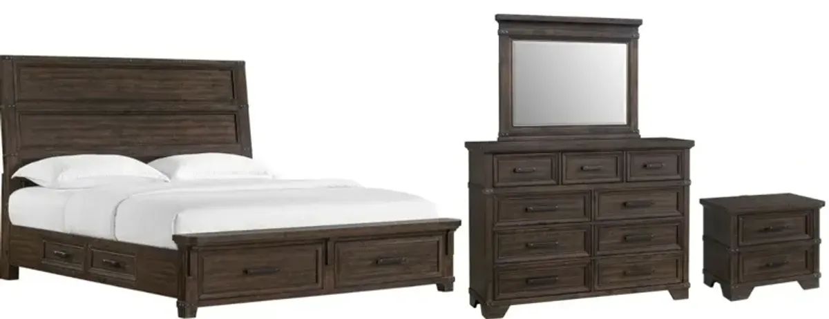 Elements International Colorado City 4-Piece Charcoal King Storage Bedroom Set