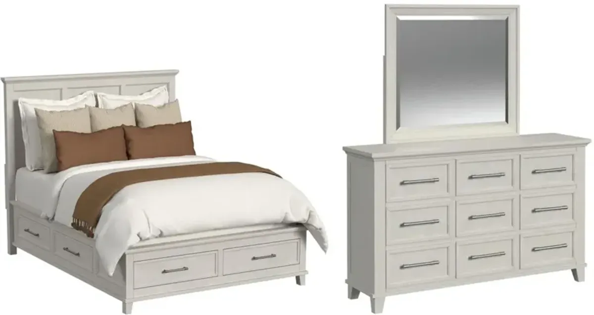 Elements International Canterbury 3-Piece Ivory Queen Storage  Bedroom Set