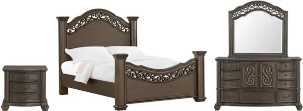 Elements International Brunswick 4-Piece Mahogany Queen Panel Bedroom Set