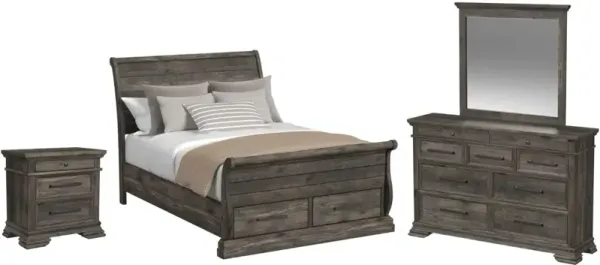 Elements International Park Ridge 4-Piece Charcoal King Storage Sleigh Bedroom Set