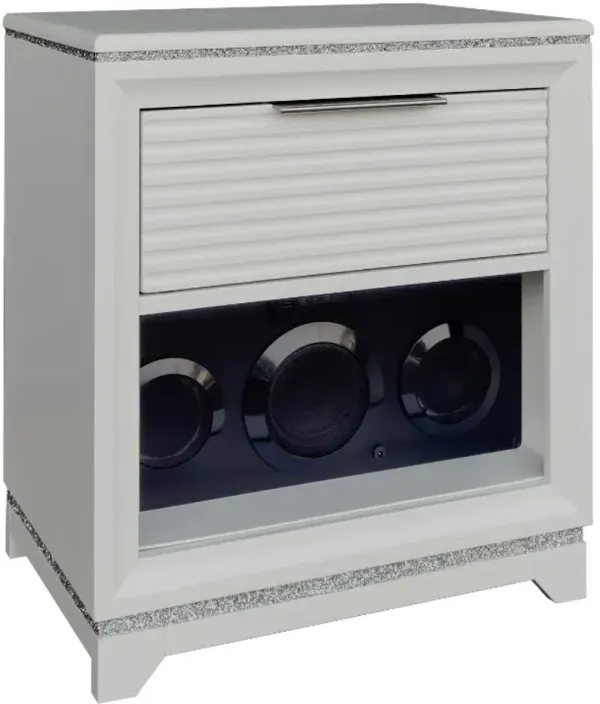 Elements International Denmark White 1-Drawer Nightstand with Speaker and USB