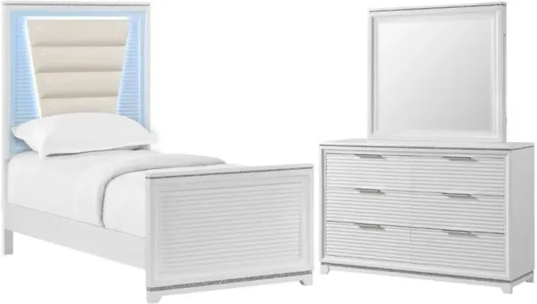 Elements International Denmark 3-Piece White Twin Bedroom Set