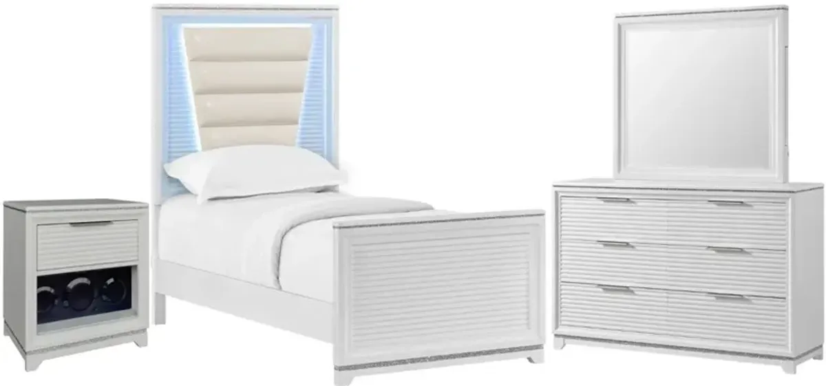 Elements International Denmark 4-Piece White Twin Bedroom Set