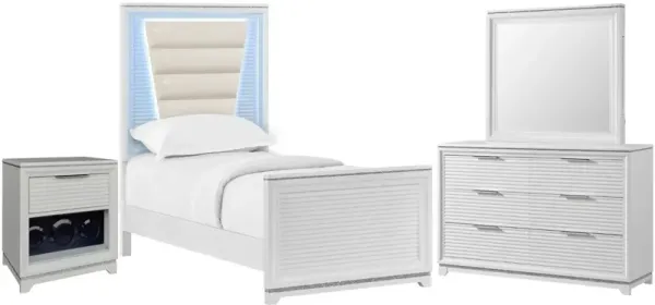Elements International Denmark 4-Piece White Twin Bedroom Set