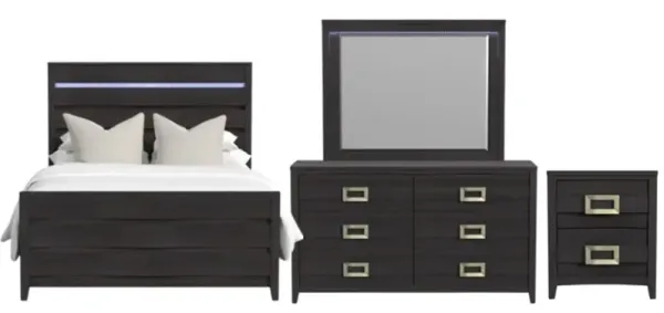 Elements International Tobias 4-Piece Black Full Panel Bedroom Set