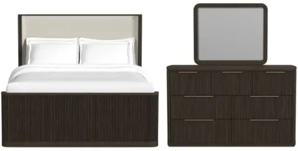 Elements International Sylvie 3-Piece Dark Brown/White Queen Upholstered Panel Bedroom Set