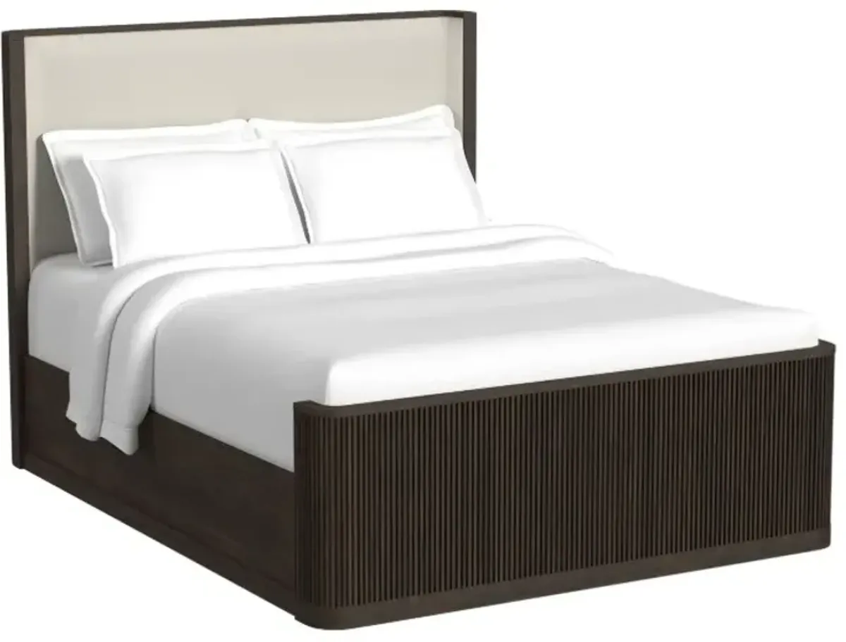 Elements International Sylvie 4-Piece Dark Brown/White Queen Upholstered Panel Bedroom Set