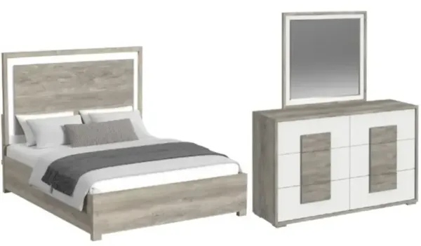 Elements International San Matteo 3-Piece Dual Tone King Panel Bedroom Set