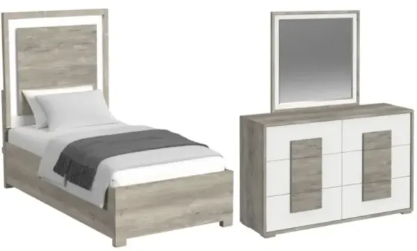 Elements International San Matteo 3-Piece Dual Tone Twin Panel Bedroom Set
