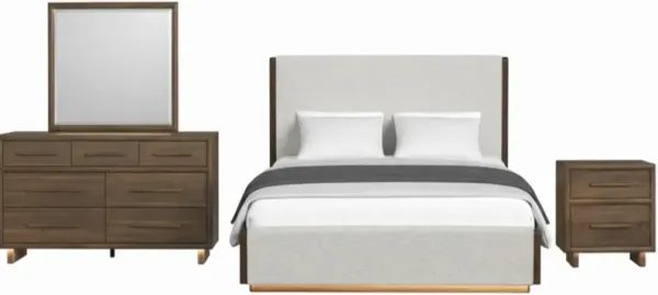 Elements International Brisbane 4-Piece Beige/Brown King Panel Bedroom Set