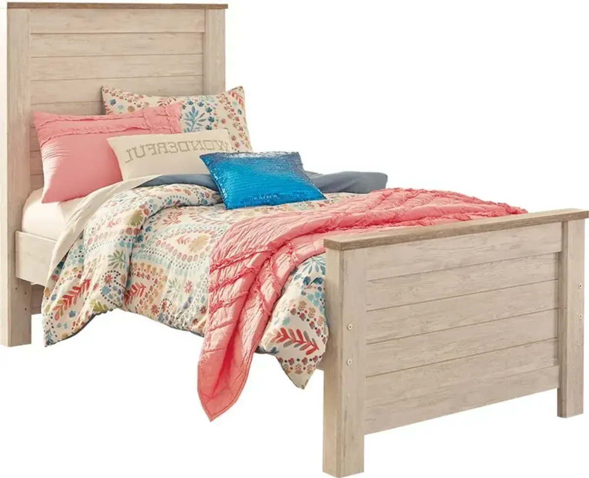 Signature Design by AshleyÂ® Willowton 4-Piece Whitewash Twin Panel Bed Set