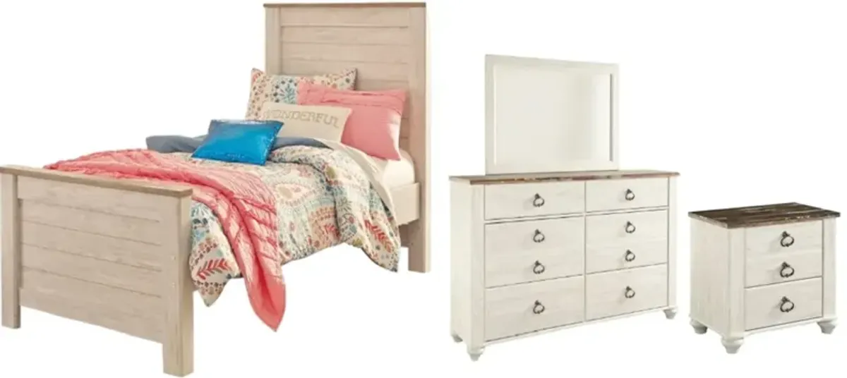 Signature Design by AshleyÂ® Willowton 4-Piece Whitewash Twin Panel Bed Set