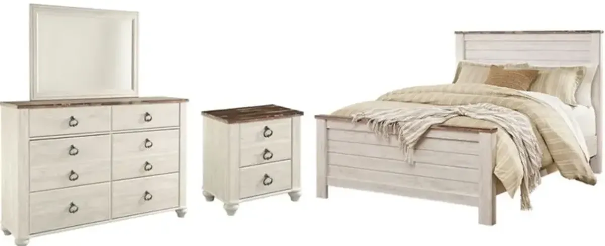 Signature Design by AshleyÂ® Willowton 4-Piece Whitewash Queen Panel Bed Set