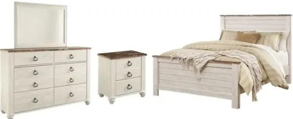 Signature Design by AshleyÂ® Willowton 4-Piece Whitewash Queen Panel Bed Set