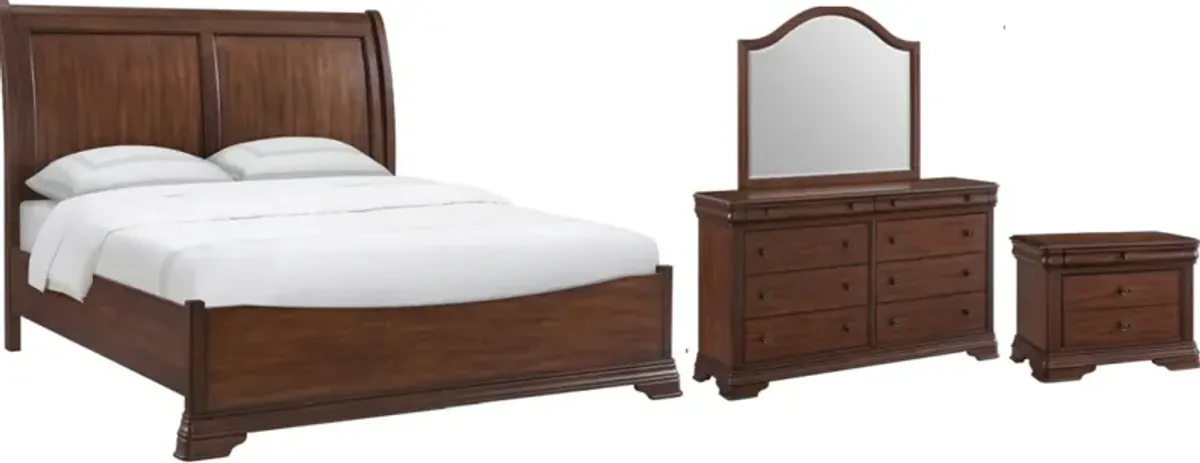 Elements International Phillipe 4-Piece Cherry King Bedroom Set