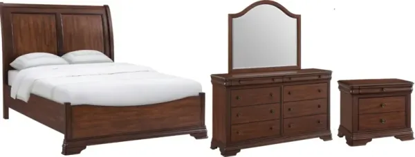 Elements International Phillipe 4-Piece Cherry Queen Bedroom Set
