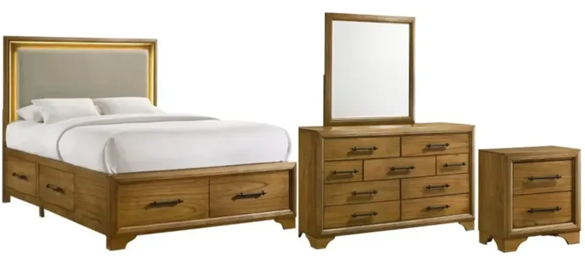 Elements International Harmony 4-Piece Beige/Walnut Queen Upholstered Storage Panel Bedroom Set