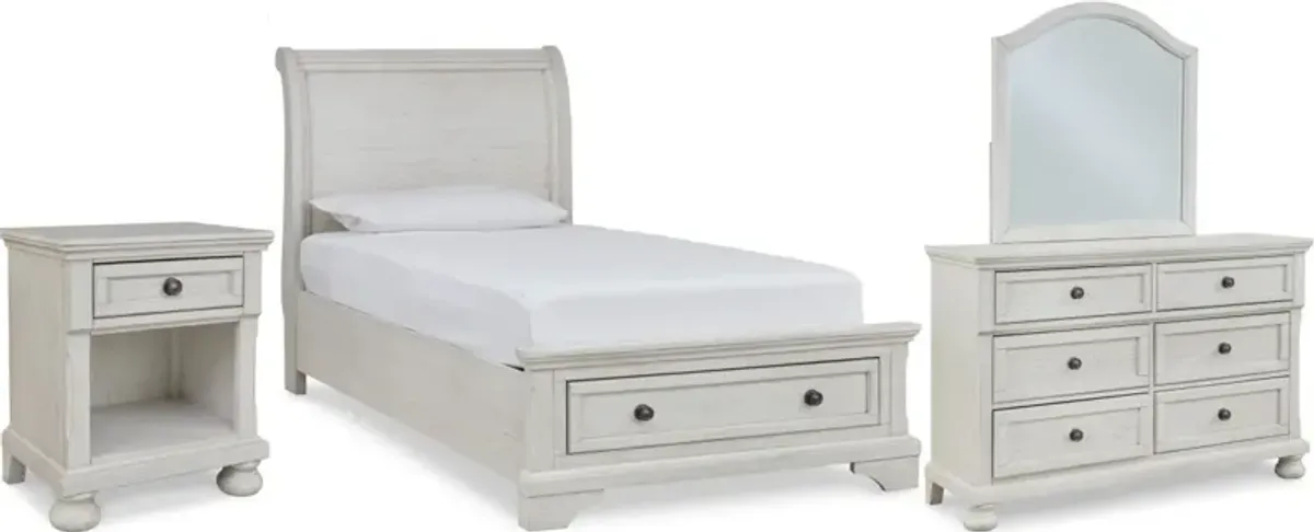 Signature Design by AshleyÂ® Robbinsdale 4-Piece Antique White Twin Sleigh Storage Bed Set