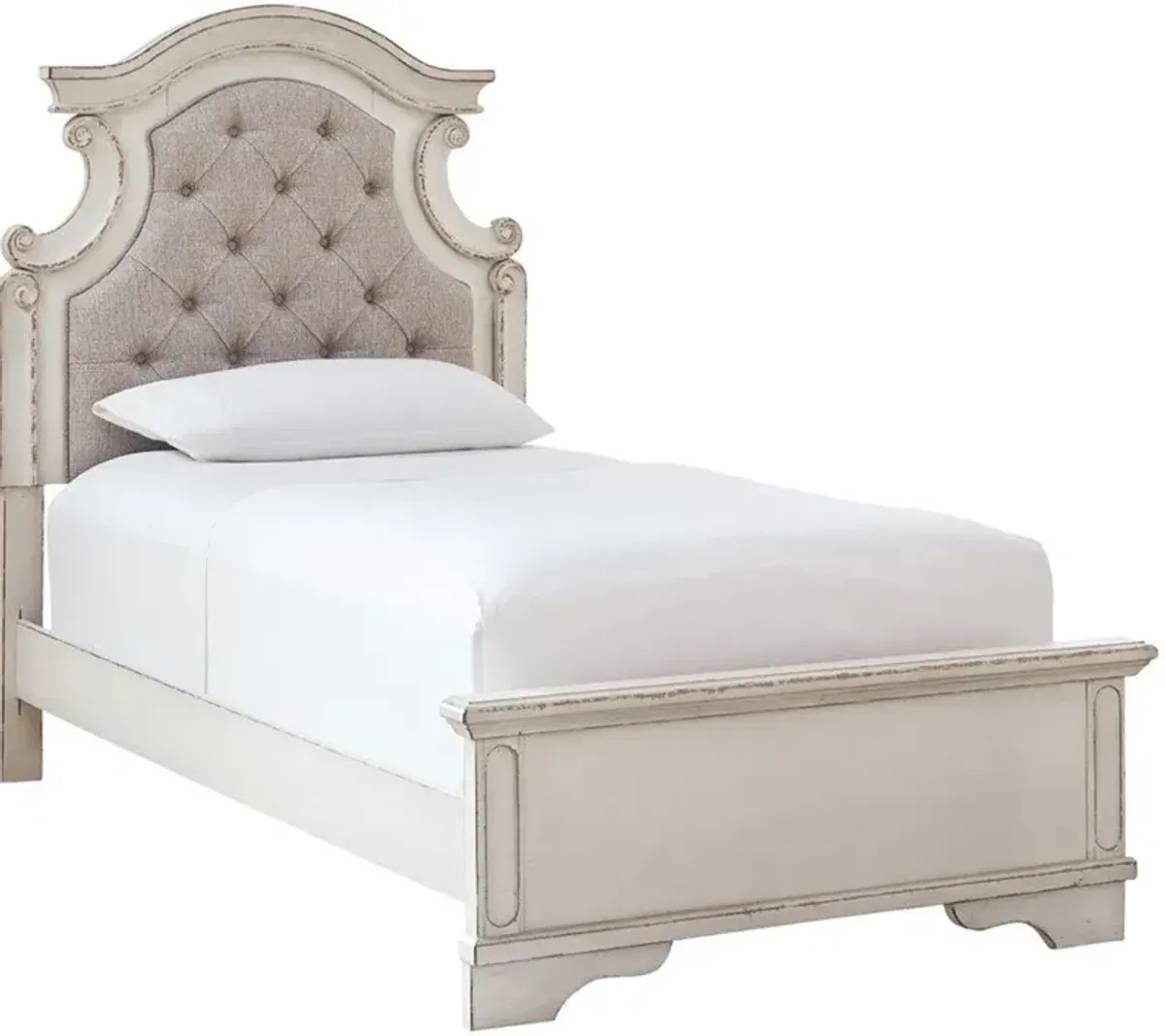 Signature Design by AshleyÂ® Realyn Chipped White Twin Upholstered Panel Bed