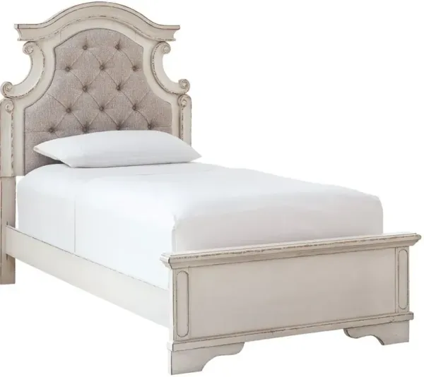 Signature Design by AshleyÂ® Realyn Chipped White Twin Upholstered Panel Bed